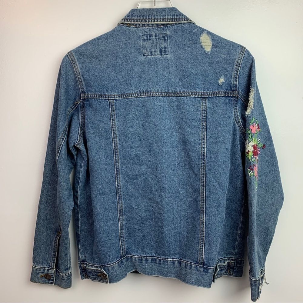 Embroidered Distressed Jeans Jacket - Picture 4 of 8